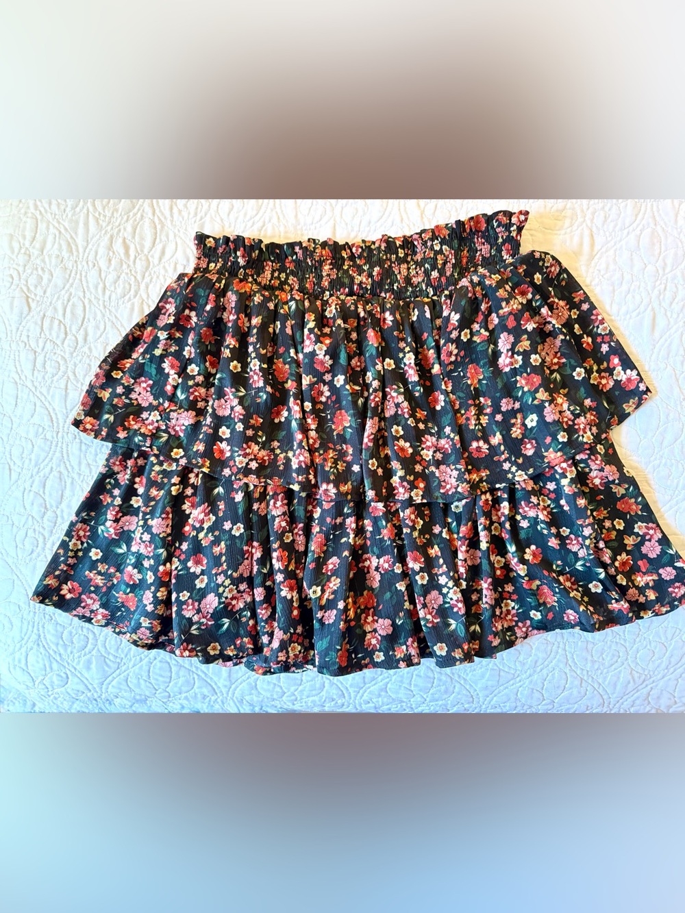 Pink Lily Through the Garden Tiered Ruffle Floral Mini Skort